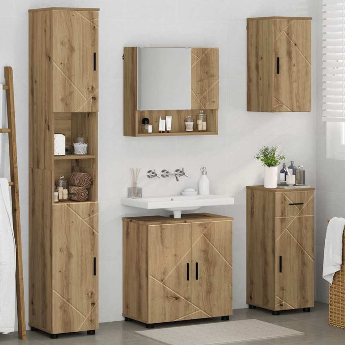 Set de mobilier pentru baie 5 buc. Stejar Artizanal WALTI