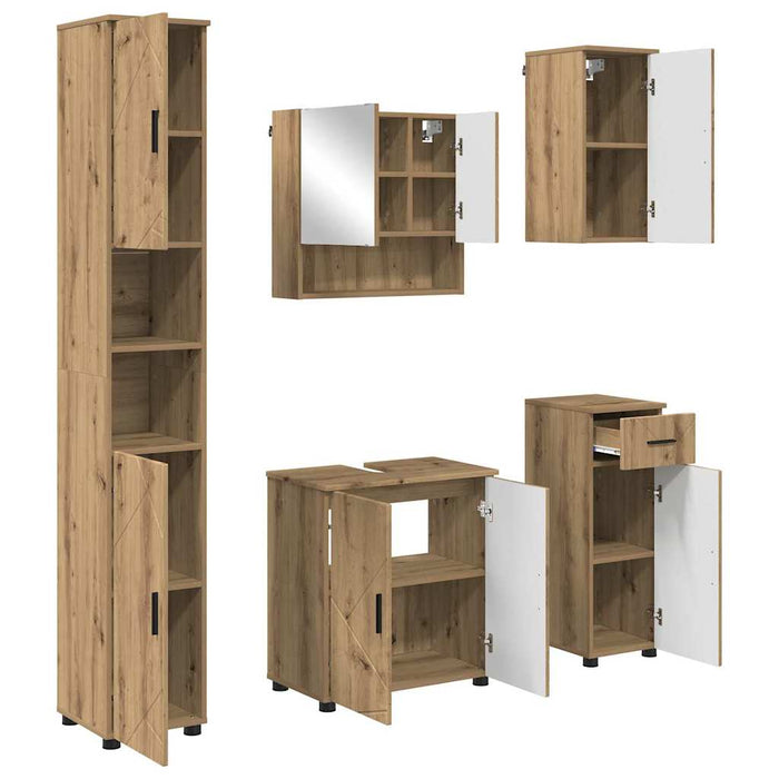 Set de mobilier pentru baie 5 buc. Stejar Artizanal WALTI