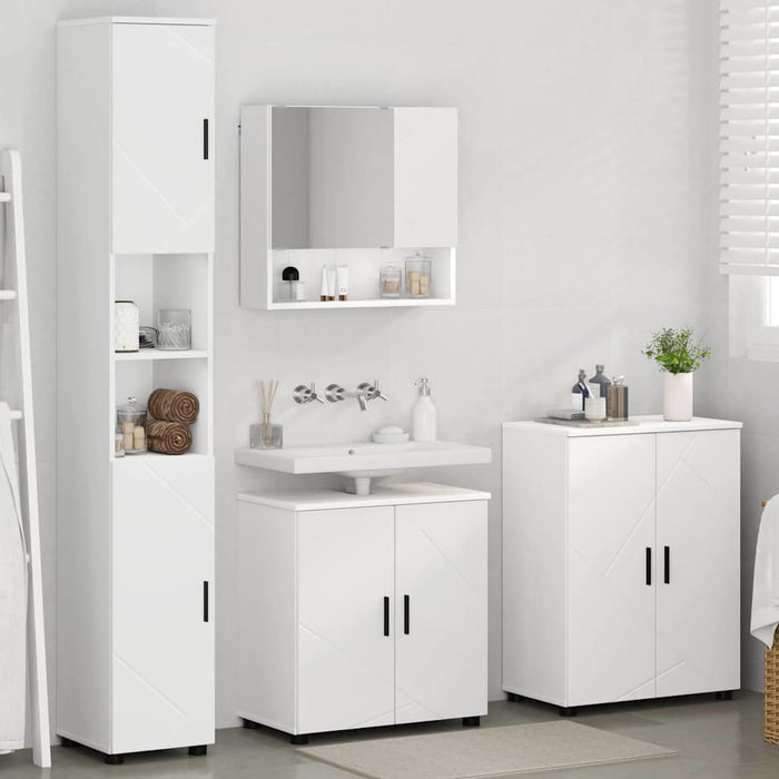 Set de mobilier pentru baie 4 pcs Alb Lemn compozit & Metal WALTI