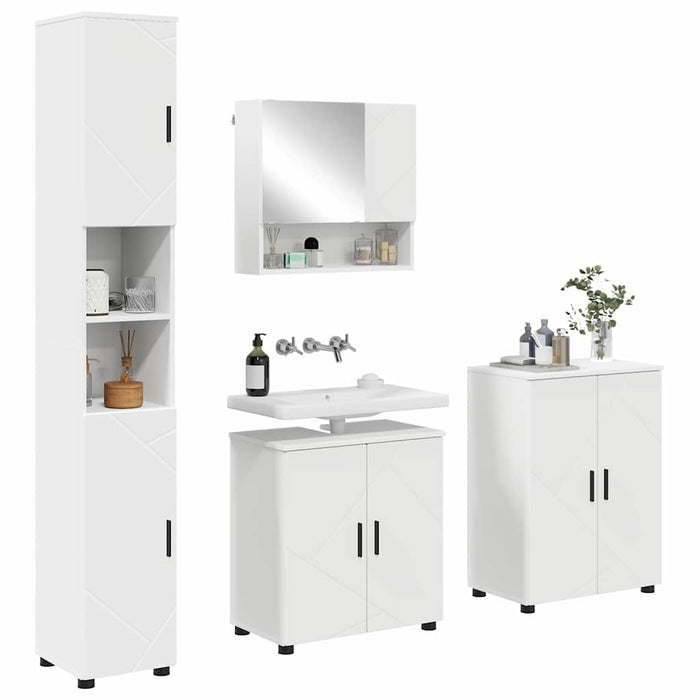 Set de mobilier pentru baie 4 pcs Alb Lemn compozit & Metal WALTI