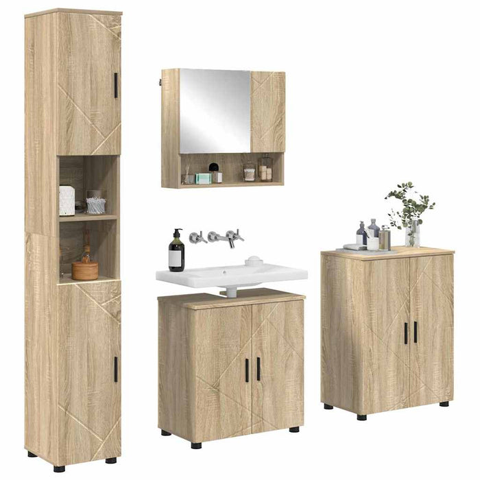 Set de mobilier pentru baie Pe perete 4 pcs Stejar Sonoma WALTI