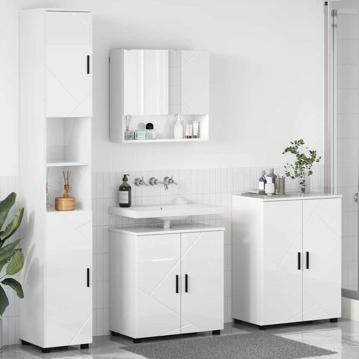 Set de mobilier pentru baie Pe perete cu ușă 4 pcs Alb lucios WALTI
