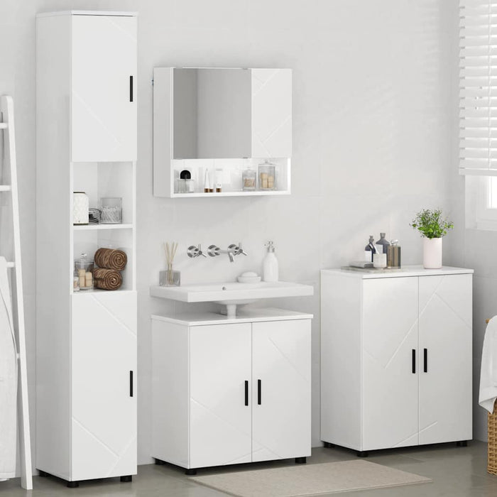 Set de mobilier pentru baie Pe perete cu ușă 4 pcs Alb lucios WALTI