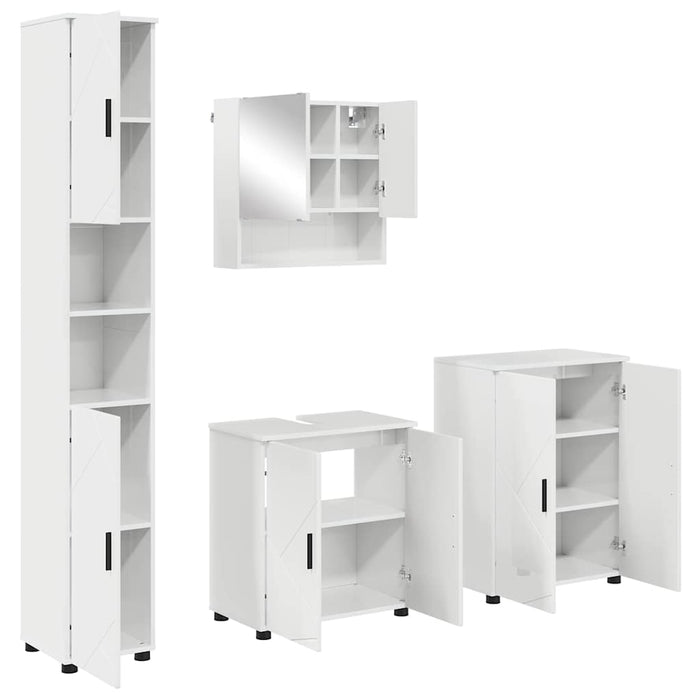 Set de mobilier pentru baie Pe perete cu ușă 4 pcs Alb lucios WALTI
