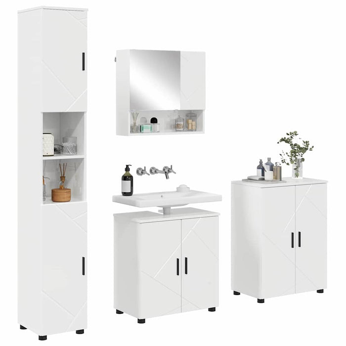 Set de mobilier pentru baie Pe perete cu ușă 4 pcs Alb lucios WALTI