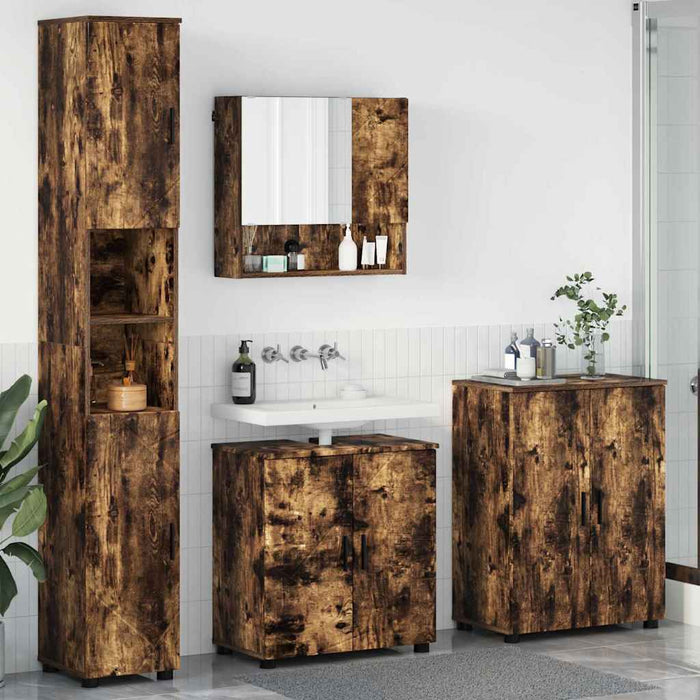 Set de mobilier pentru baie 4 buc. Stejar fumuriu WALTI