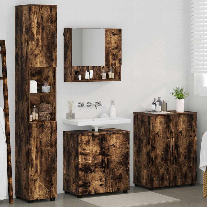 Set de mobilier pentru baie 4 buc. Stejar fumuriu WALTI