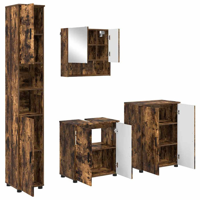 Set de mobilier pentru baie 4 buc. Stejar fumuriu WALTI
