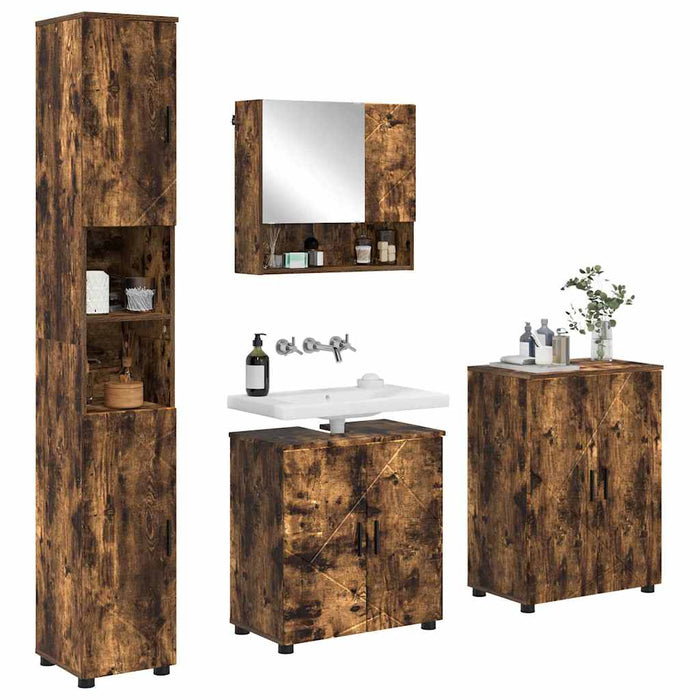 Set de mobilier pentru baie 4 buc. Stejar fumuriu WALTI