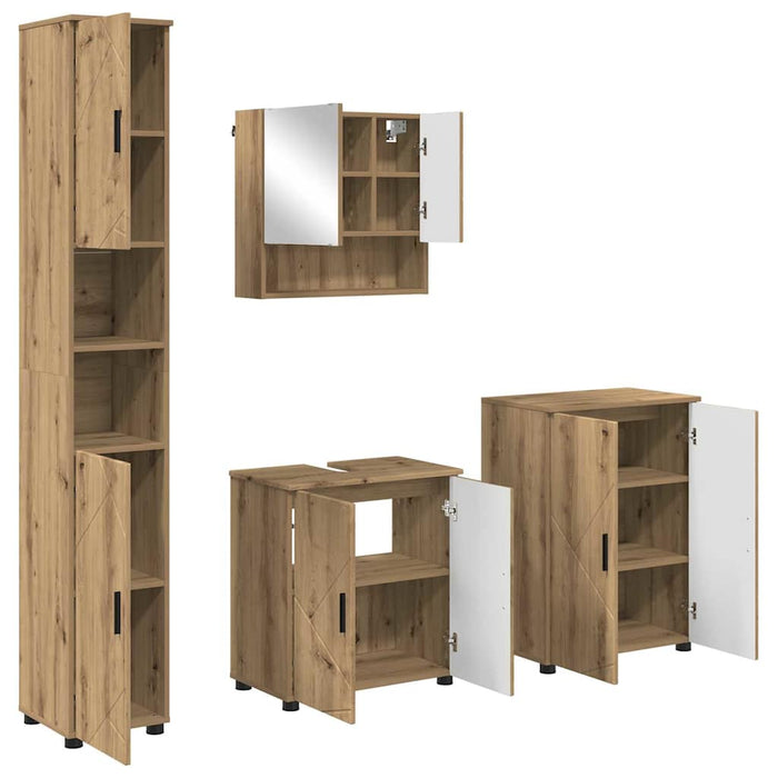 Set de mobilier pentru baie 4 buc. Stejar Artizanal WALTI