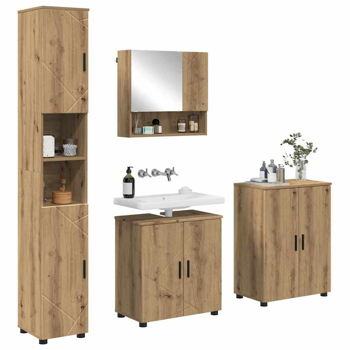 Set de mobilier pentru baie 4 buc. Stejar Artizanal WALTI
