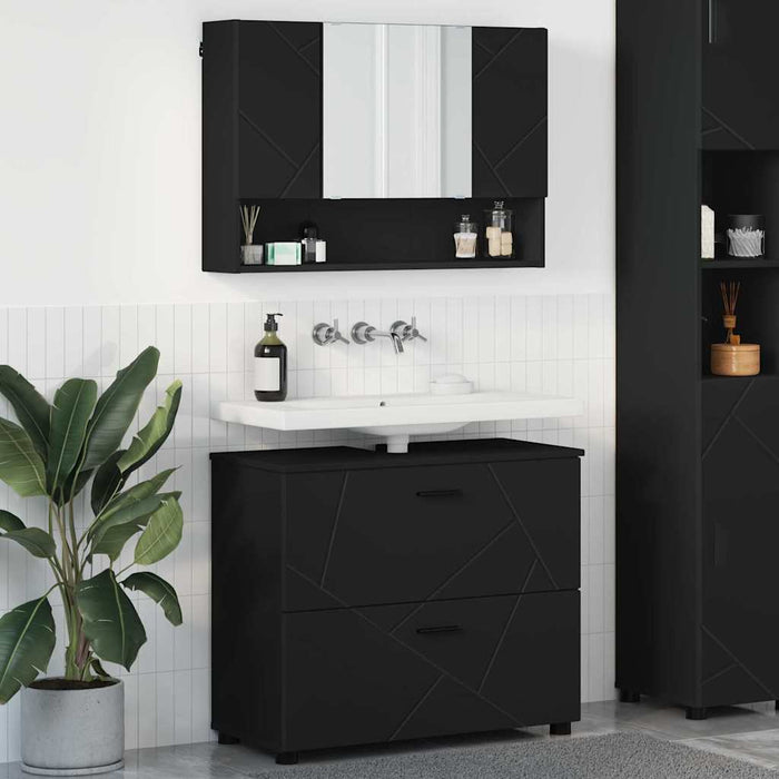 Set de mobilier pentru baie 2 pcs Negru Lemn aranjat și metal WALTI