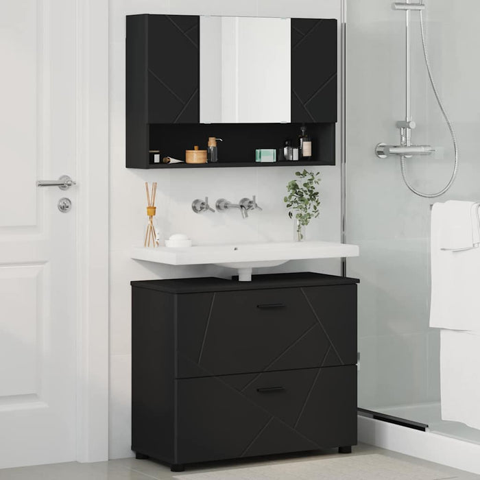 Set de mobilier pentru baie 2 pcs Negru Lemn aranjat și metal WALTI
