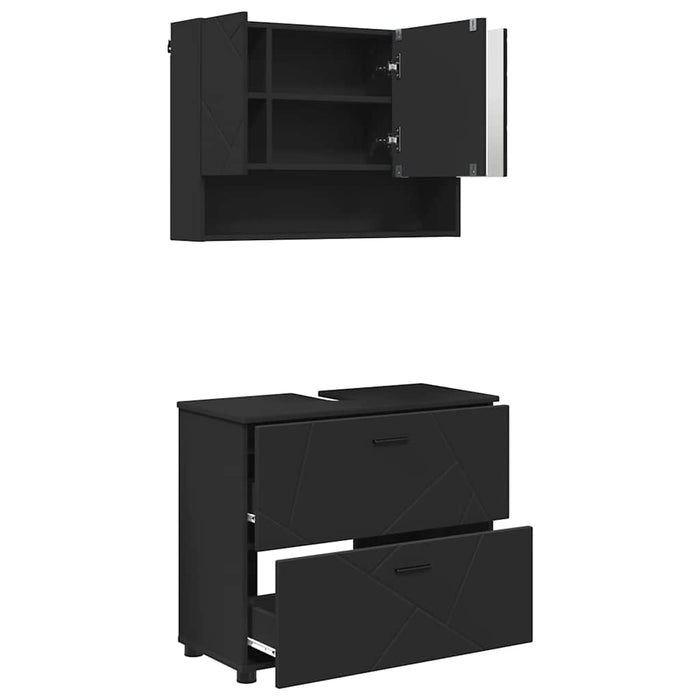 Set de mobilier pentru baie 2 pcs Negru Lemn aranjat și metal WALTI