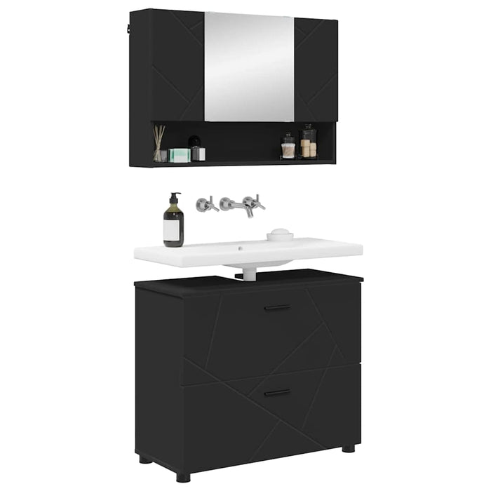 Set de mobilier pentru baie 2 pcs Negru Lemn aranjat și metal WALTI