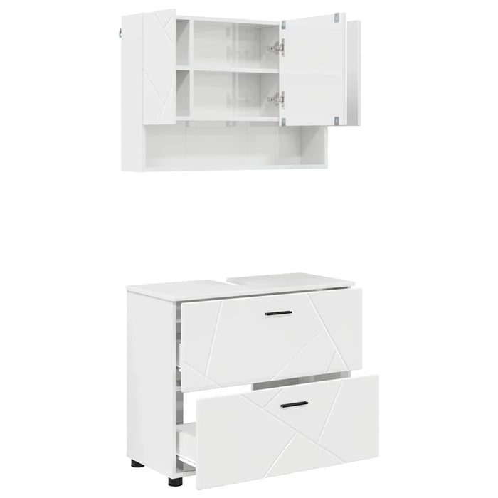 Set de mobilier pentru baie cu sertar cu raft 2 pcs Alb lucios WALTI