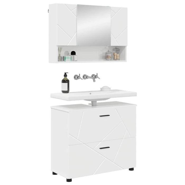 Set de mobilier pentru baie cu sertar cu raft 2 pcs Alb lucios WALTI