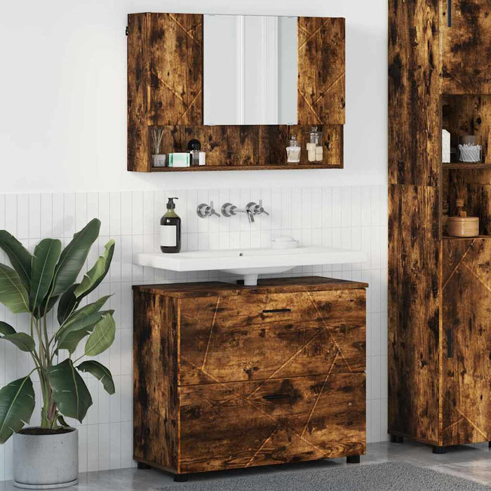 Set de mobilier pentru baie 2 buc. Stejar fumuriu WALTI