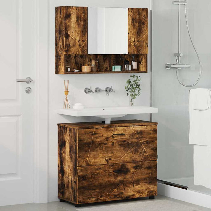 Set de mobilier pentru baie 2 buc. Stejar fumuriu WALTI