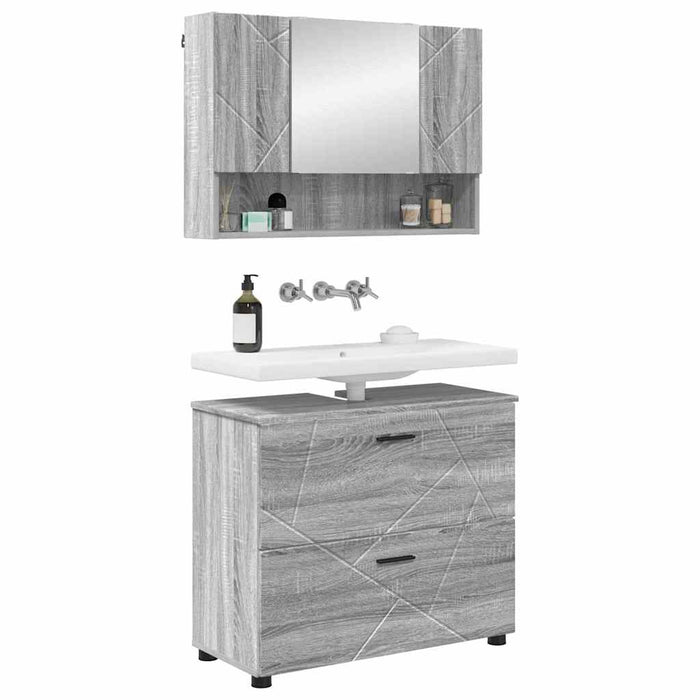 Set de mobilier pentru baie cu sertar cu raft 2 pcs Gri Sonoma WALTI