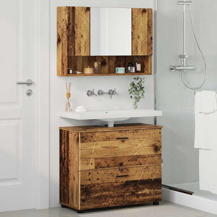 Set de mobilier pentru baie cu sertar cu raft 2 pcs Lemn Vechi WALTI