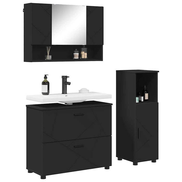 Set de mobilier pentru baie 3 pcs Negru Lemn aranjat și metal WALTI