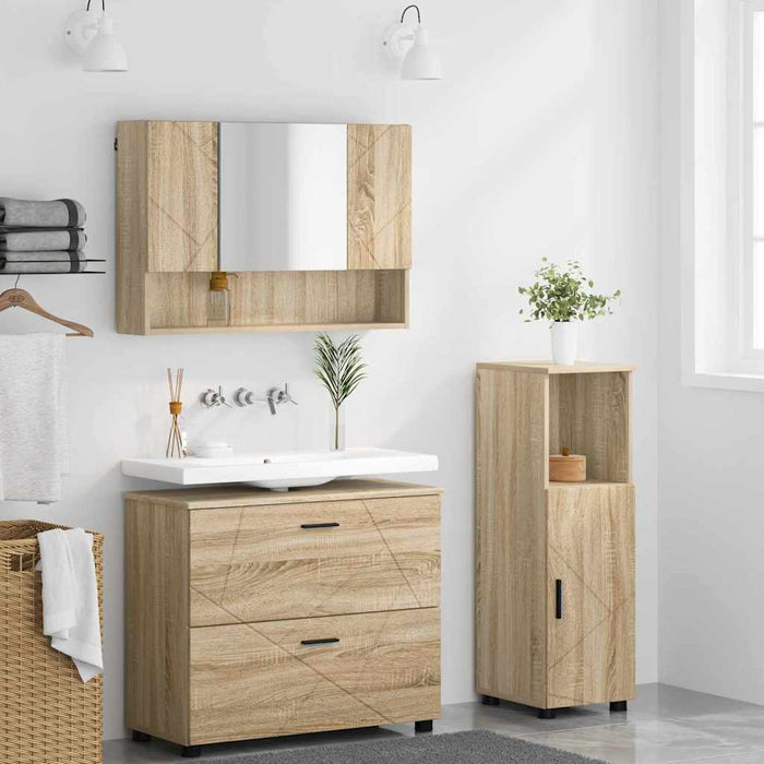 Set de mobilier pentru baie cu sertar 3 pcs Stejar Sonoma WALTI