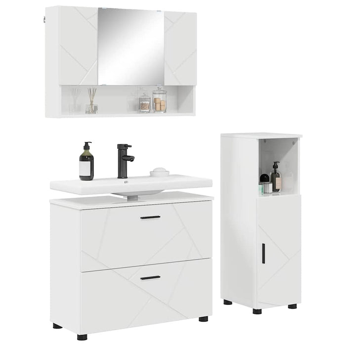 Set de mobilier pentru baie cu sertar cu raft 3 pcs Alb lucios WALTI