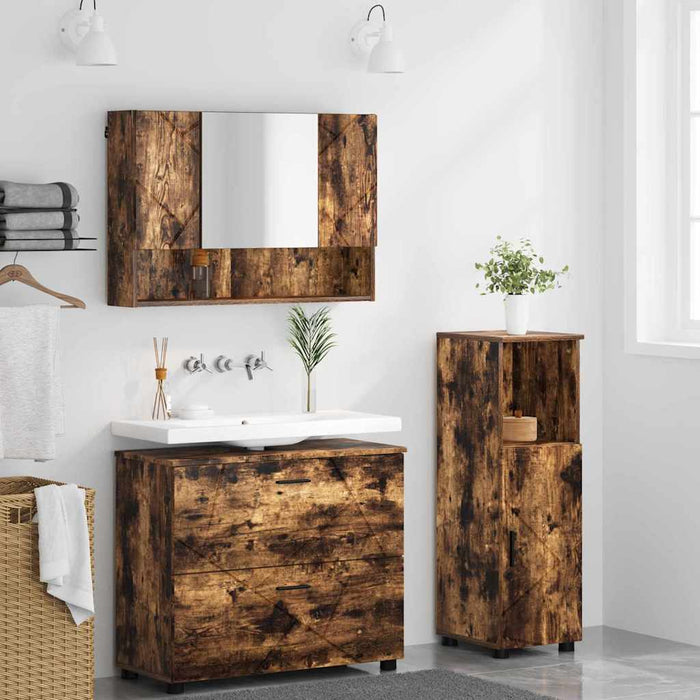 Set de mobilier pentru baie 3 buc. Stejar fumuriu WALTI