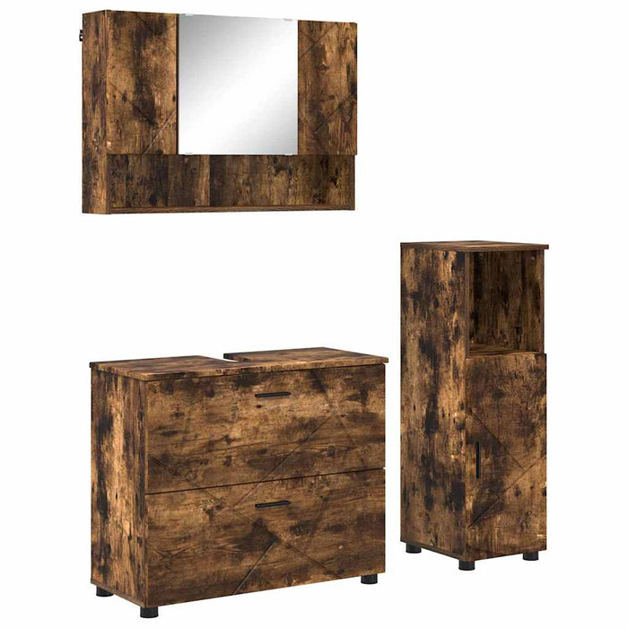 Set de mobilier pentru baie 3 buc. Stejar fumuriu WALTI