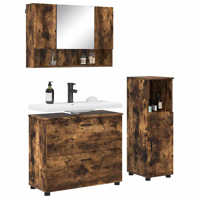 Set de mobilier pentru baie 3 buc. Stejar fumuriu WALTI