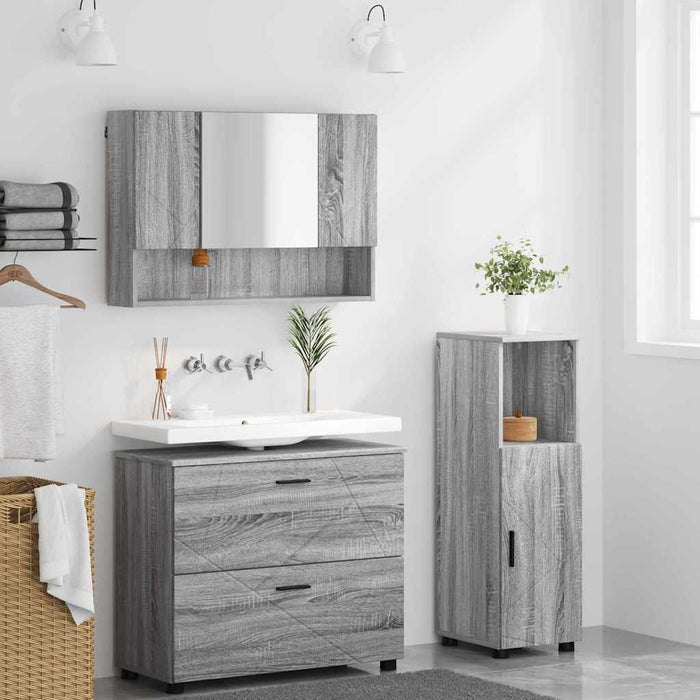 Set de mobilier pentru baie cu sertar cu raft 3 pcs Gri Sonoma WALTI