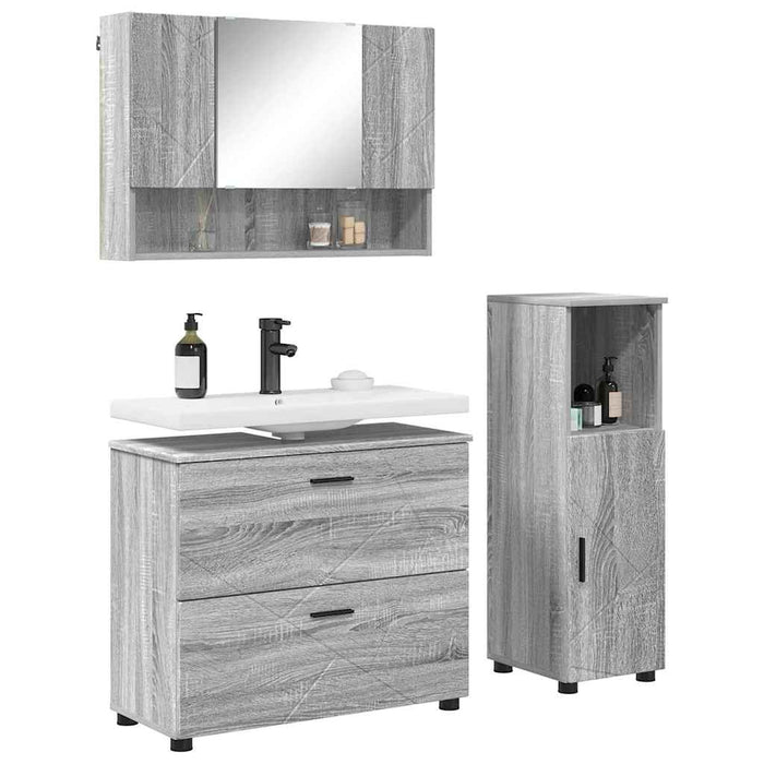 Set de mobilier pentru baie cu sertar cu raft 3 pcs Gri Sonoma WALTI