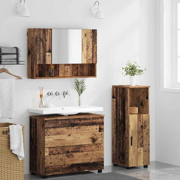 Set de mobilier pentru baie cu sertar cu raft 3 pcs Lemn Vechi WALTI