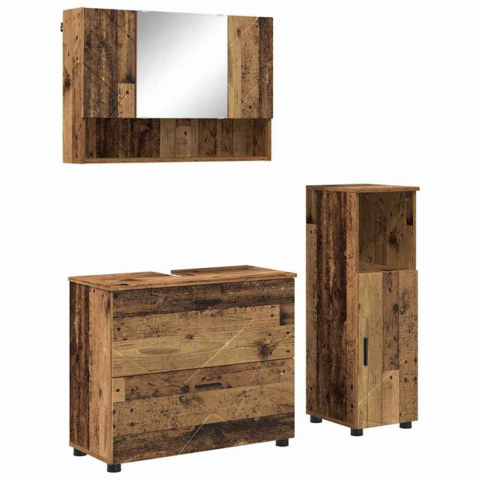 Set de mobilier pentru baie cu sertar cu raft 3 pcs Lemn Vechi WALTI