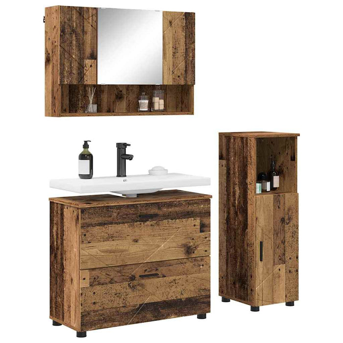 Set de mobilier pentru baie cu sertar cu raft 3 pcs Lemn Vechi WALTI