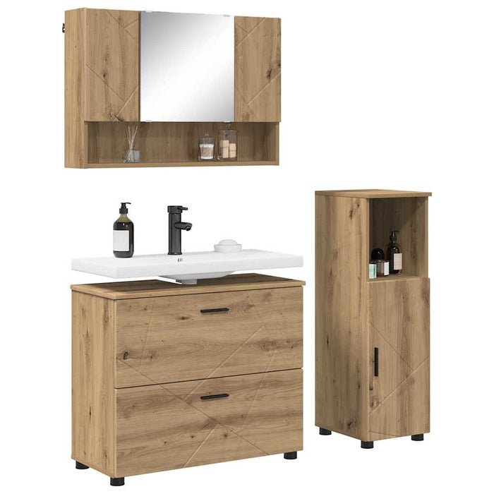 Set de mobilier pentru baie 3 buc. Stejar Artizanal WALTI