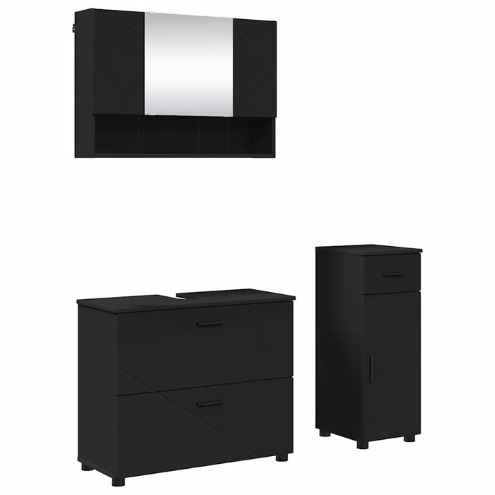 Set de mobilier pentru baie 3 pcs Negru Lemn aranjat și metal WALTI
