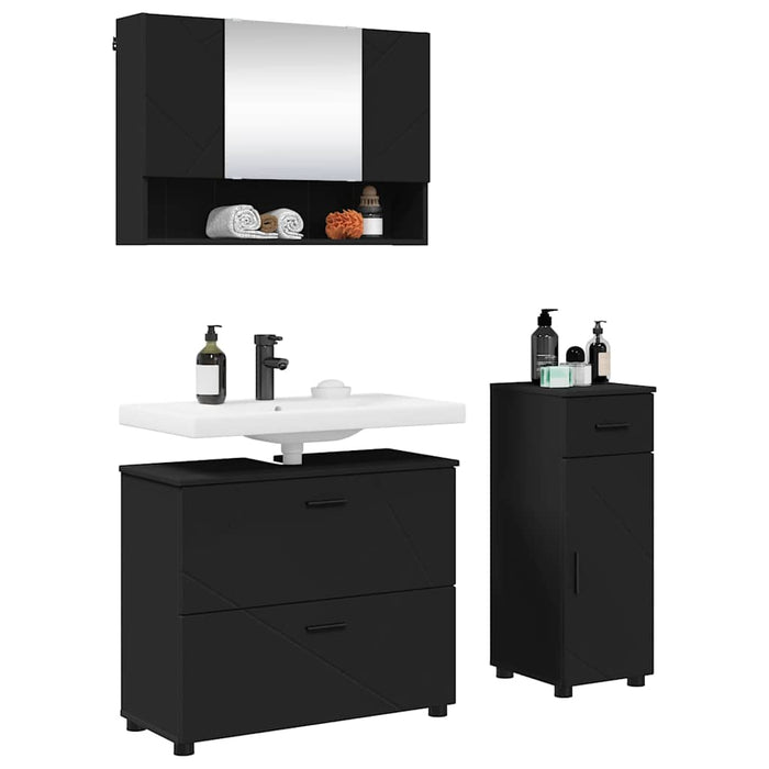 Set de mobilier pentru baie 3 pcs Negru Lemn aranjat și metal WALTI