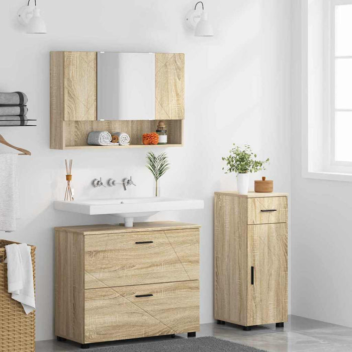 Set de mobilier pentru baie cu sertar 3 pcs Stejar Sonoma WALTI