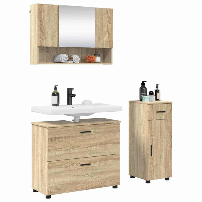 Set de mobilier pentru baie cu sertar 3 pcs Stejar Sonoma WALTI
