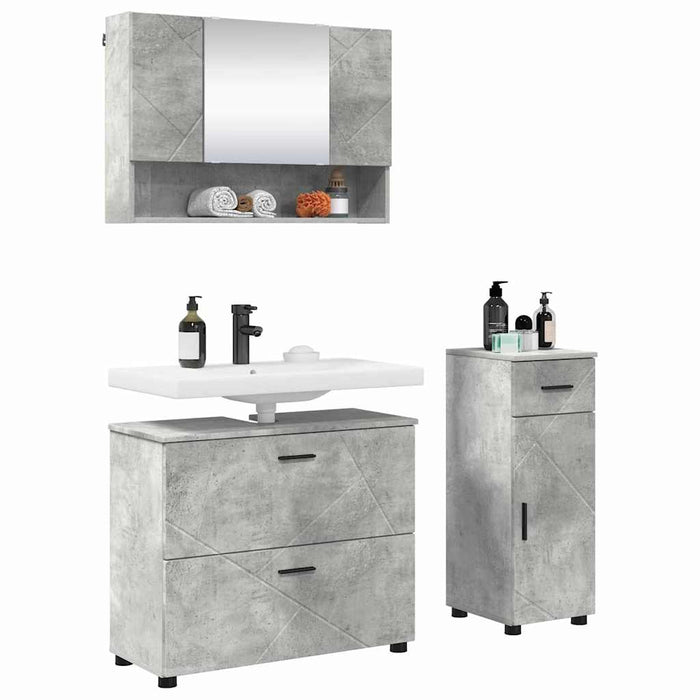 Set de mobilier pentru baie cu sertar 3 pcs Gri din beton WALTI