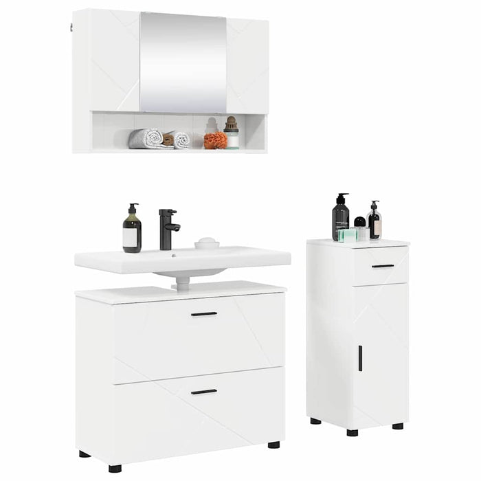 Set de mobilier pentru baie cu sertar cu raft 3 pcs Alb lucios WALTI