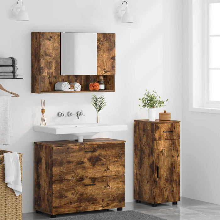 Set de mobilier pentru baie 3 buc. Stejar fumuriu WALTI