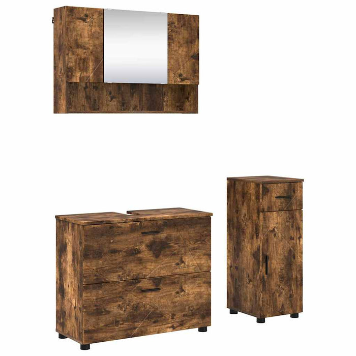 Set de mobilier pentru baie 3 buc. Stejar fumuriu WALTI