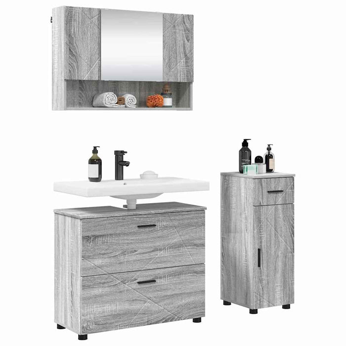 Set de mobilier pentru baie cu sertar cu raft 3 pcs Gri Sonoma WALTI