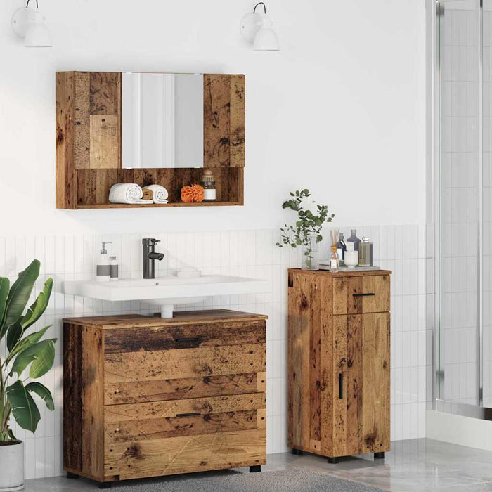 Set de mobilier pentru baie cu sertar cu raft 3 pcs Lemn Vechi WALTI