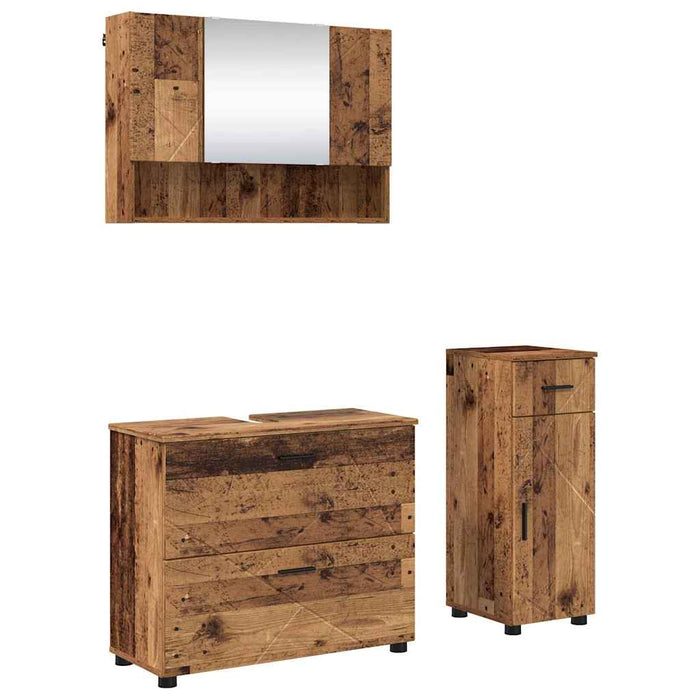 Set de mobilier pentru baie cu sertar cu raft 3 pcs Lemn Vechi WALTI