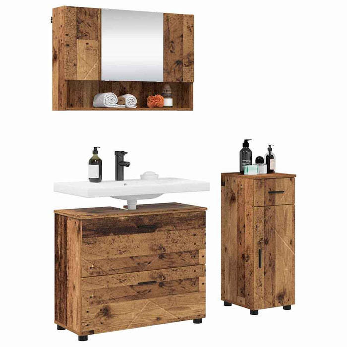 Set de mobilier pentru baie cu sertar cu raft 3 pcs Lemn Vechi WALTI