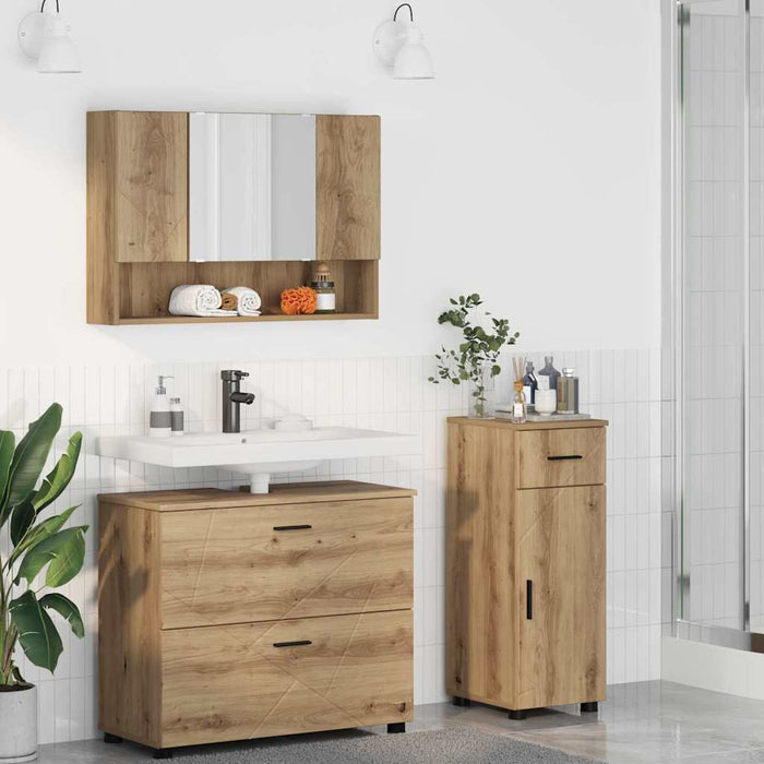 Set de mobilier pentru baie 3 buc. Stejar Artizanal WALTI